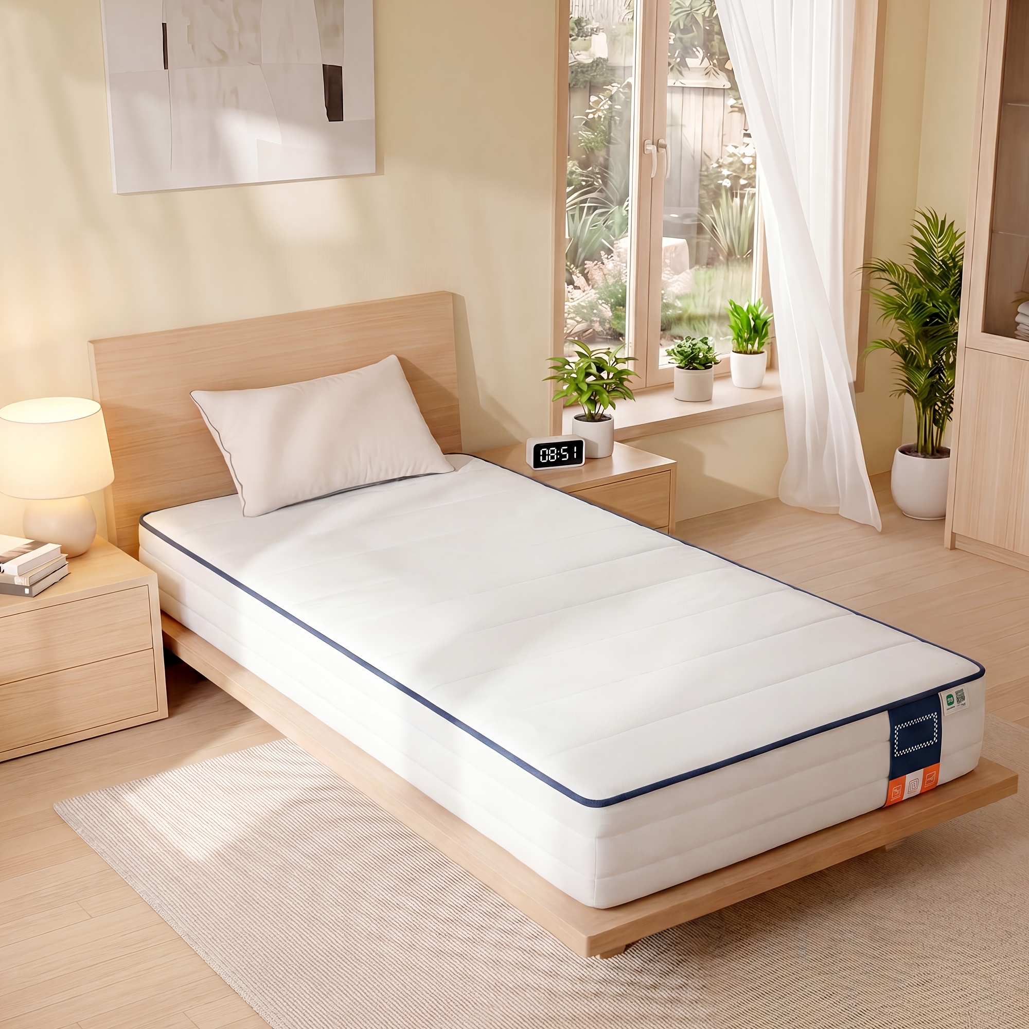 Mattress 90 X 200cm, Foam, Polyester Fiber, 7-zone Support Mattress, Washable Cover, Bedroom, White