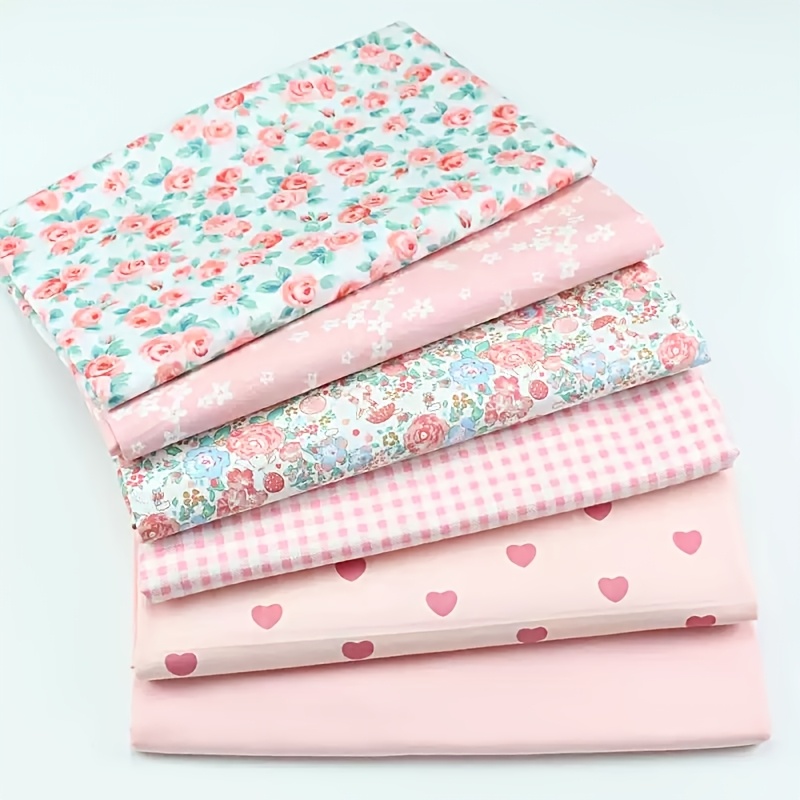 E-shop 6er-Set Rosa Rosen-Stoff, Exklusiver Romantischer Valentinstag-Stoff, Vorgeschnittene Quadrate, Hochwertiges Nähmaterial, Rosenmuster mit Karo-