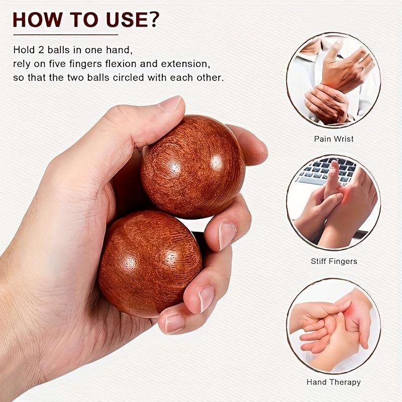 piezas de Bolas de Baoding de madera, Bolas chinas de ejercicio de salud  y masaje con bolsa de transporte para aliviar el estrés, Bolas de ejercicio