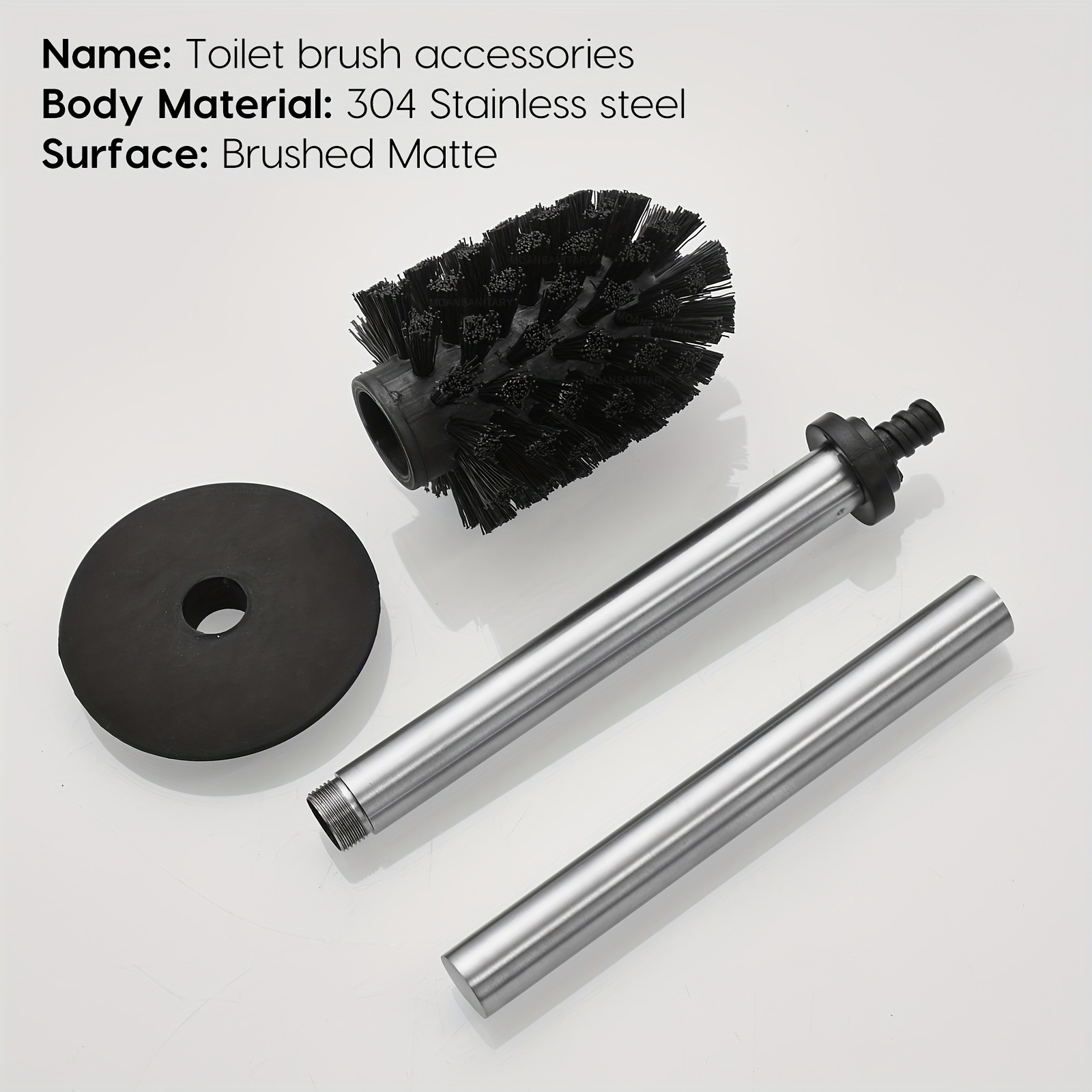 TEMU Stainless Steel Toilet Brush With Replaceable Head - Wall-mounted Bathroom Cleaning Tool, Ergonomic Handle For 360Â° Coverage & Hygienic Storage,