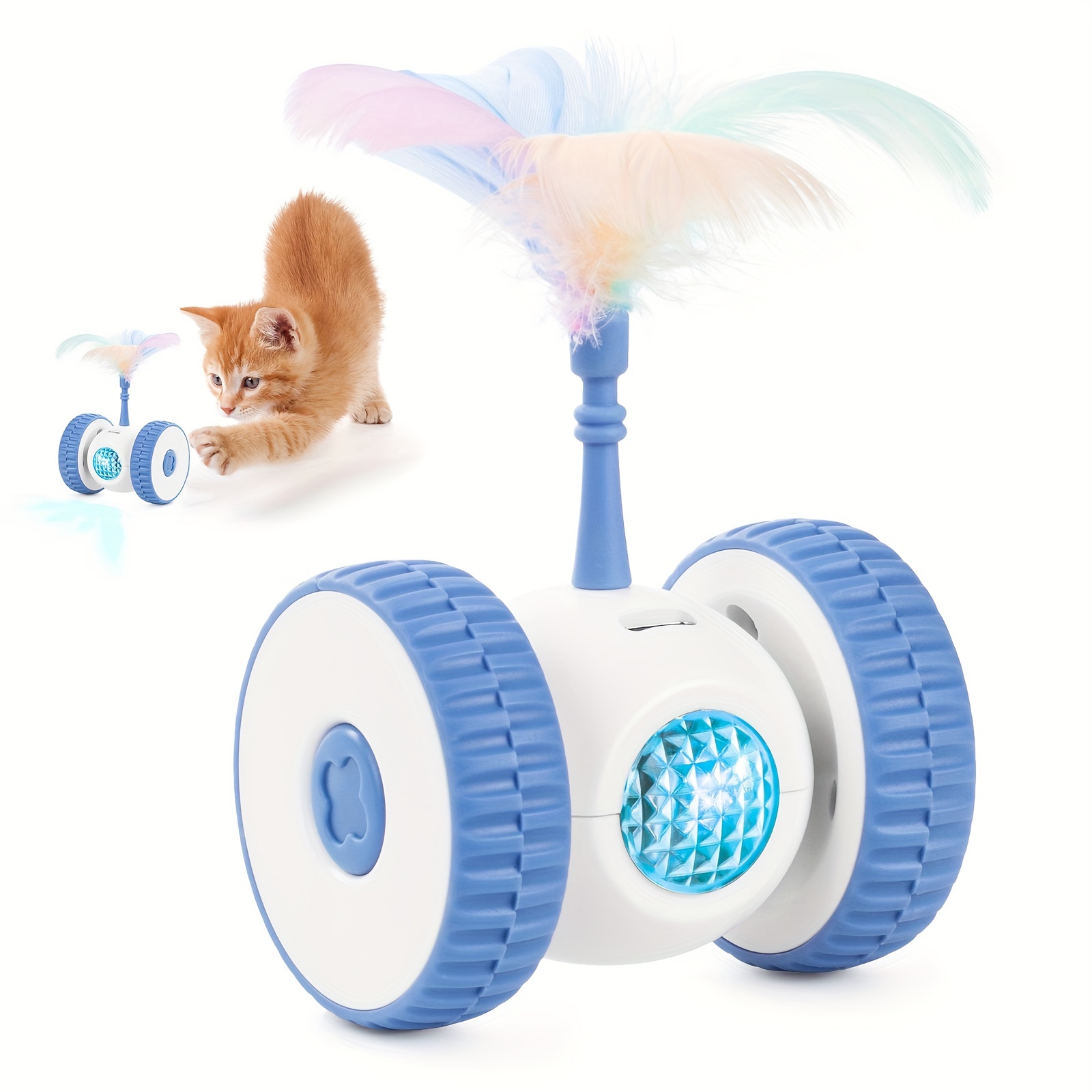 

Usb Rechargeable Interactive Cat Toy With , Lights, And Feather Wand - Ideal For Indoor Cats, Automatic, Feathers Wand