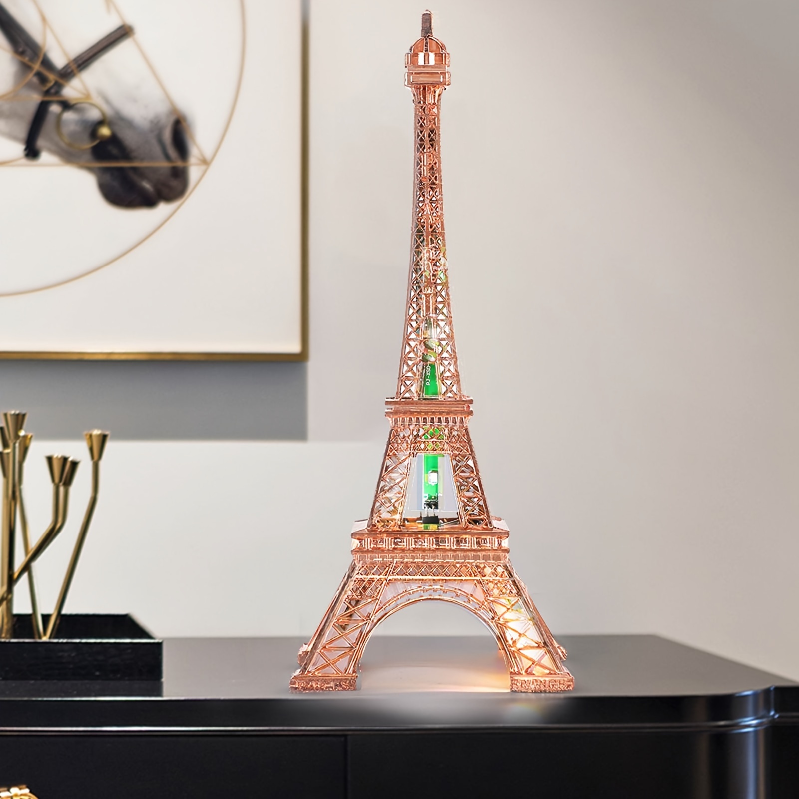 

Eiffel Tower Statue Decor, Led Light Luminous 10 Inch Metal Collectible Figurine Replica Souvenir Room, Paris Eiffel Tower Party Decoration Table Stand