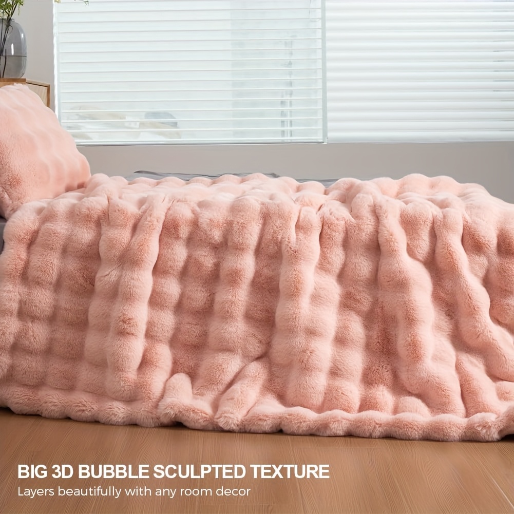 Faux Fur Throw Pink Bubble Blanket Bubble Rabbit Faux Fur Throw