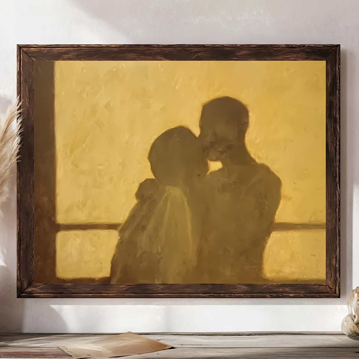 TEMU 2d Flat, 2d Flat, A Frameless Warm Sunset Silhouette Featuring A Couple, Minimalist Couple Oil Painting, Art, Birthday Gift, Suitable For Living