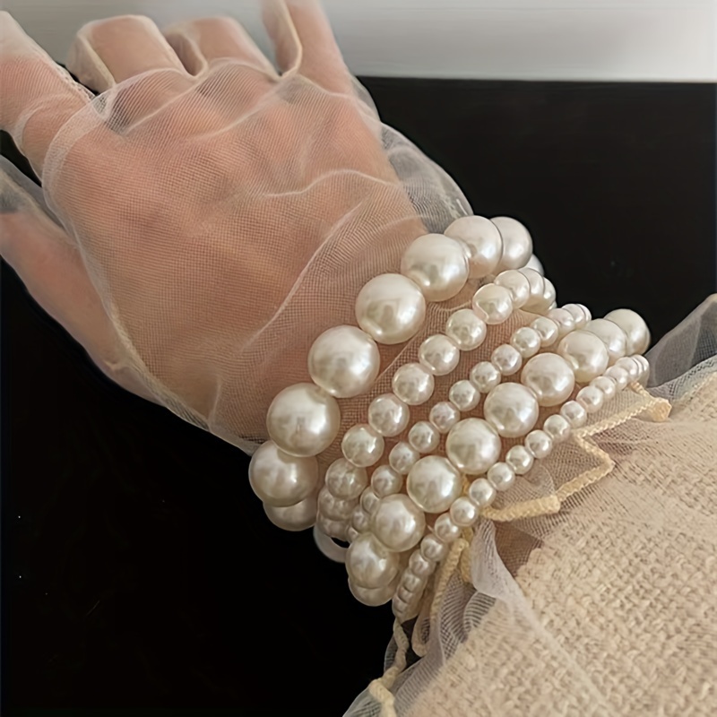 5pcs Acrylic Pearl Bracelet Set Vintage Beaded Stacking Jewelry