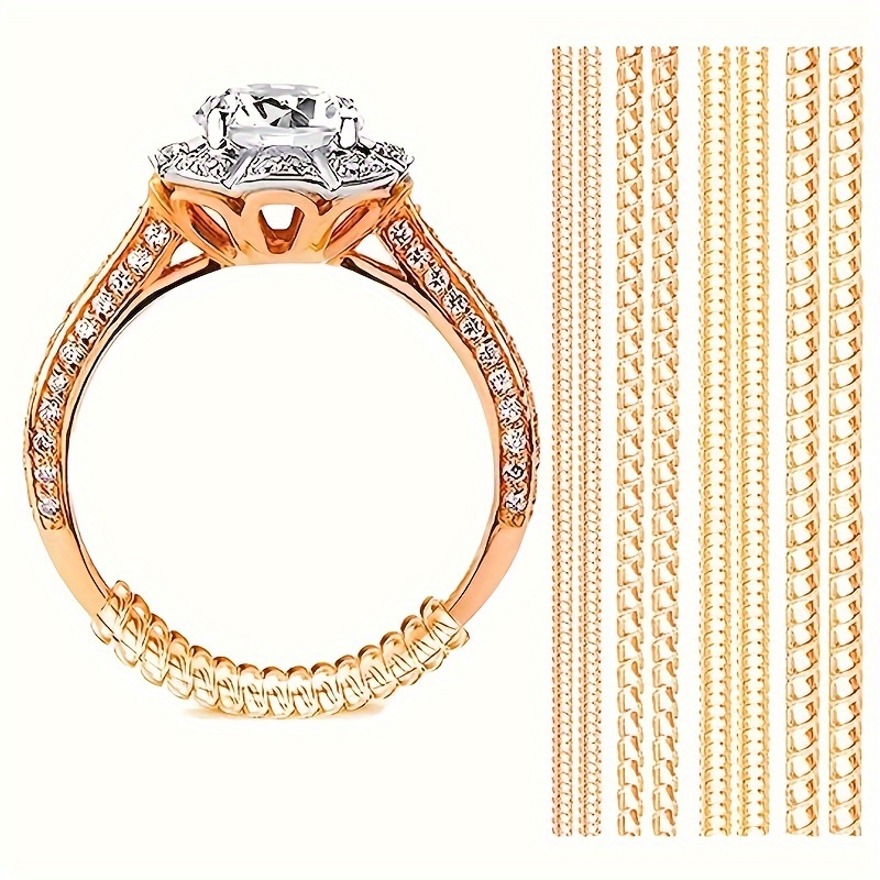 

4pcs/8pcs Ajusteur de Taille de Bague en Caoutchouc Transparent Doré Outil de Mesure et d'ajustement de Taille de Bague Couverture Réglable et Protectrice pour Bague Lâche