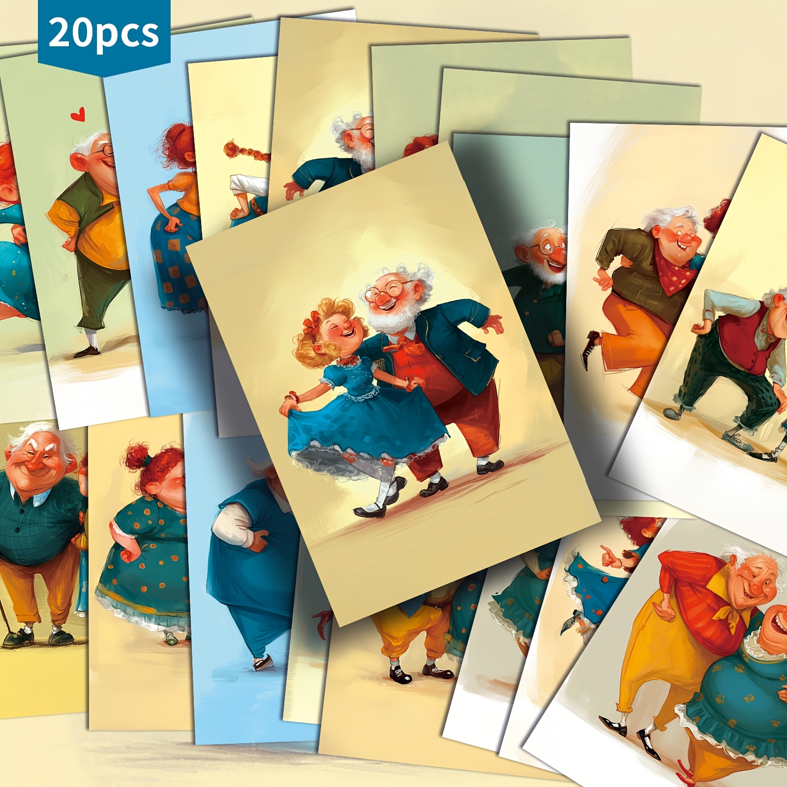 TEMU 20-pack Vintage Grandparents Cartoon Postcards - 4x6 Inches Junk Journal Paper, Classic Pinup Illustrations, Collectible Decorative Painting