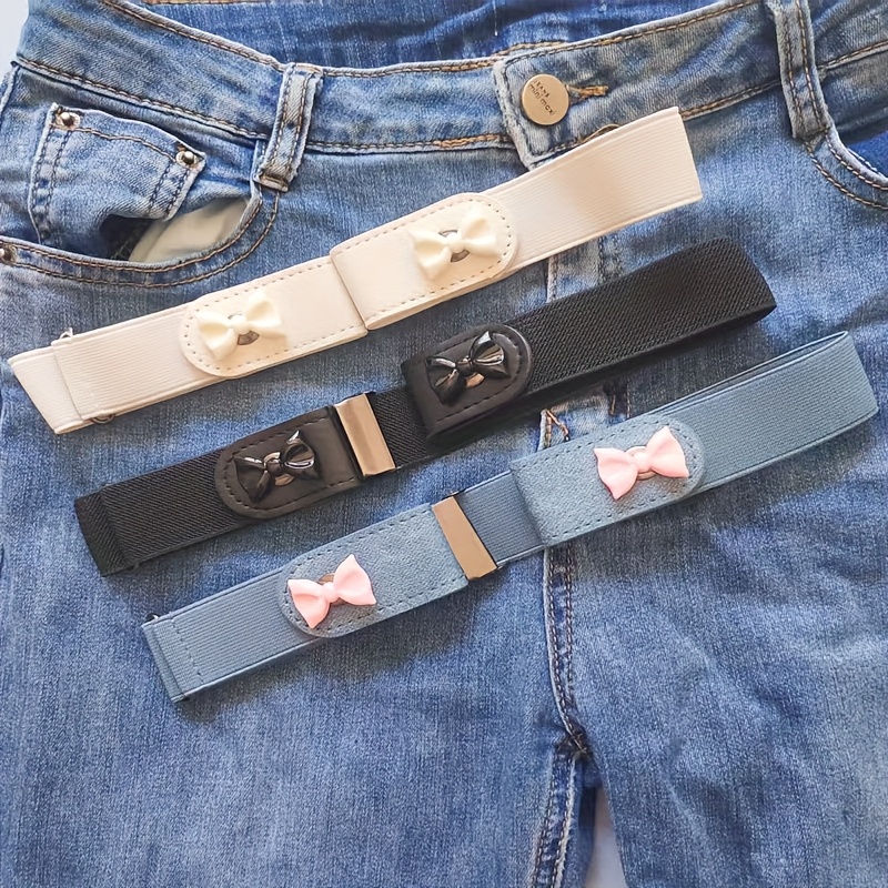 Image of 3pcs Elastic Belts Bow Tie Belt For Women's Men's Waistband Jeans Waist Belt For Thanksgiving Christmas Gift