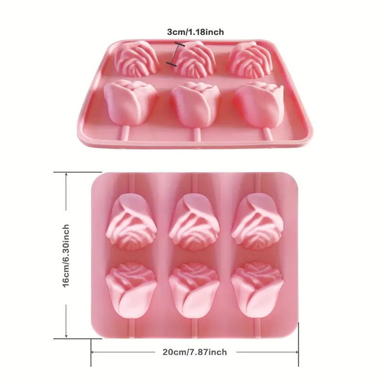 2pcs set 3d rose flowers lollipop silicone mold valentines day chocolate mold non stick and high temperature resistant diy cake and dessert baking decoration tool reusable food grade kitchen accessories suitable for bakery pastry shop details 1
