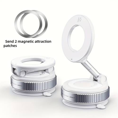 super strong n52 magnetic phone holder aluminum alloy 360 rotatable and foldable design with vacuum suction cup car dashboard bathroom tiles and glass