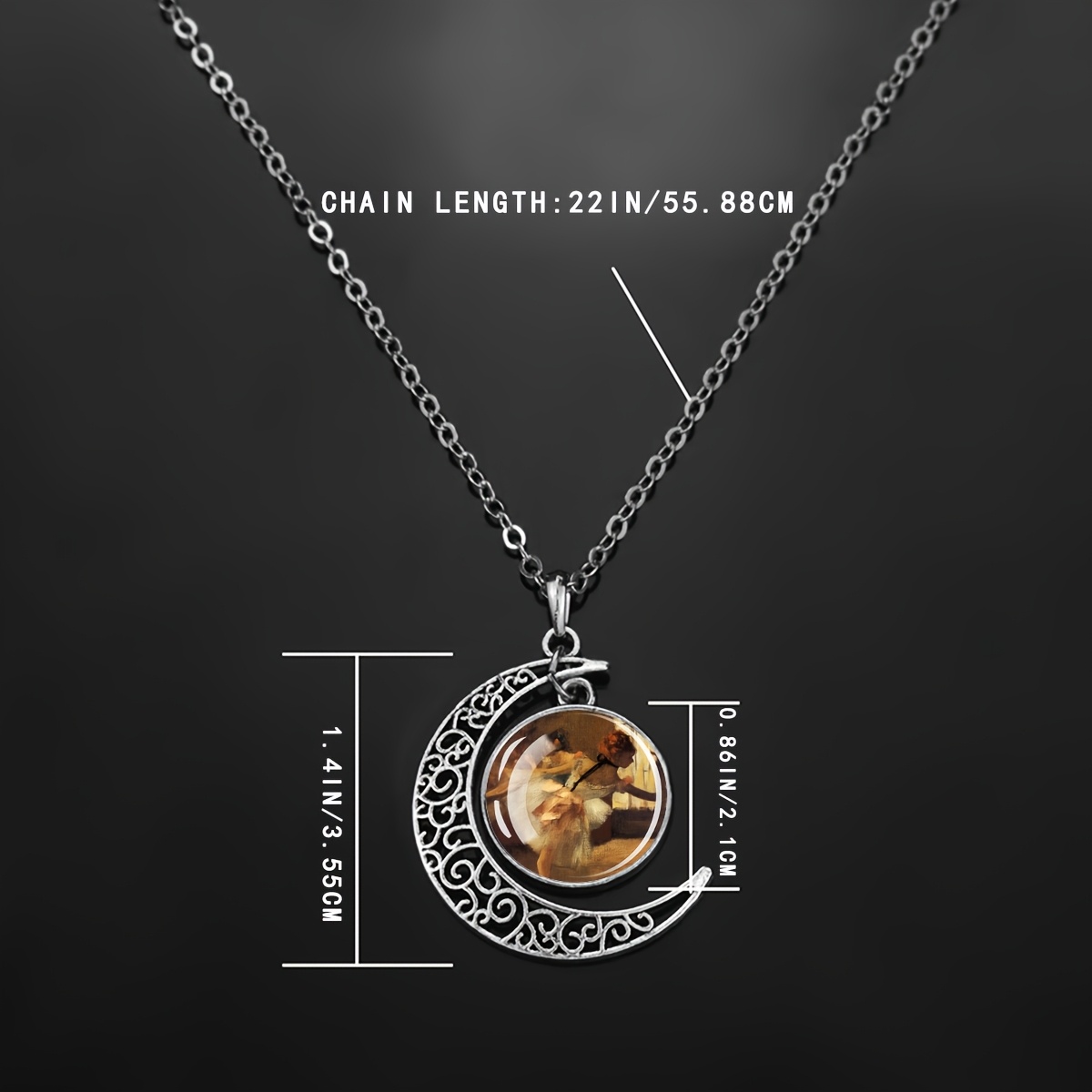 Hollow Out Crescent Moon Pendant Necklace with Filigree Design