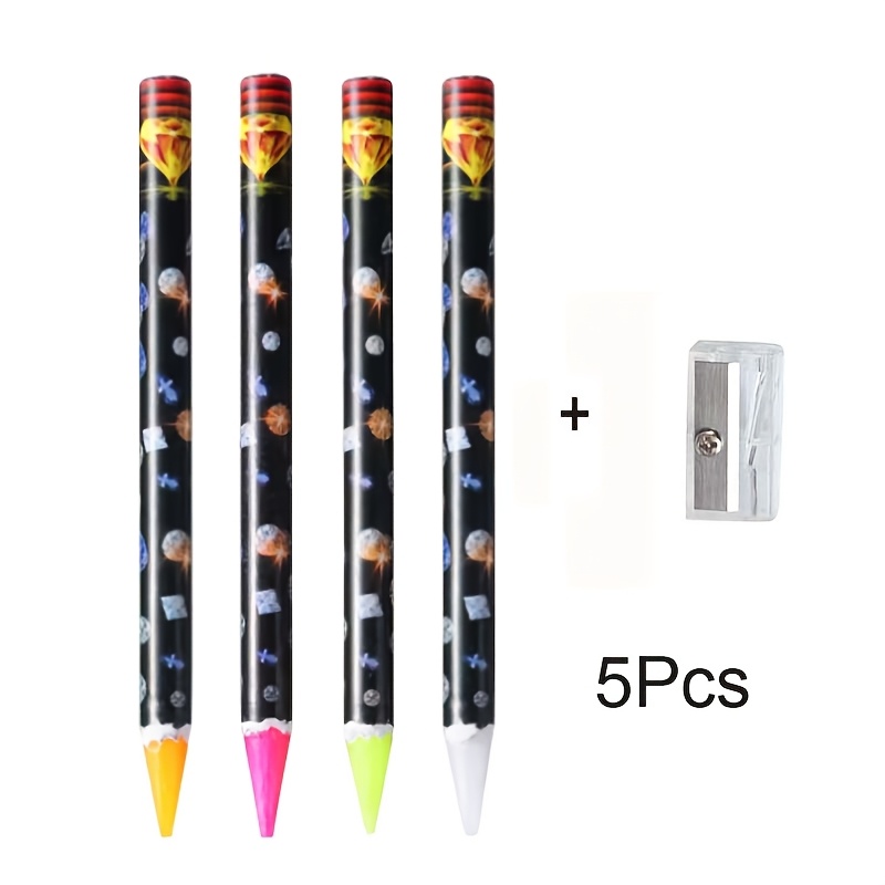 TEMU Kit de 5 pièces comprenant 4 crayons de cire à pois et 1 lime à ongles rabotoir, un stylo à pois rapide 4 couleurs pour embellissements à petits