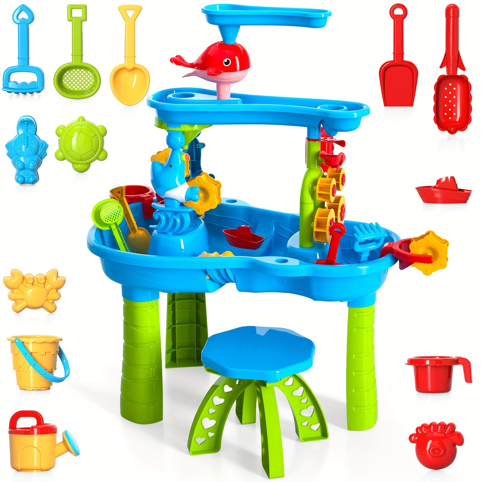 TEMU Kids Sand Water Table For Toddlers, 3-tier Sand And Water Play Table Toys For Toddlers Kids, Kids Beach Toys Play Table Outdoor Toys, Sand And