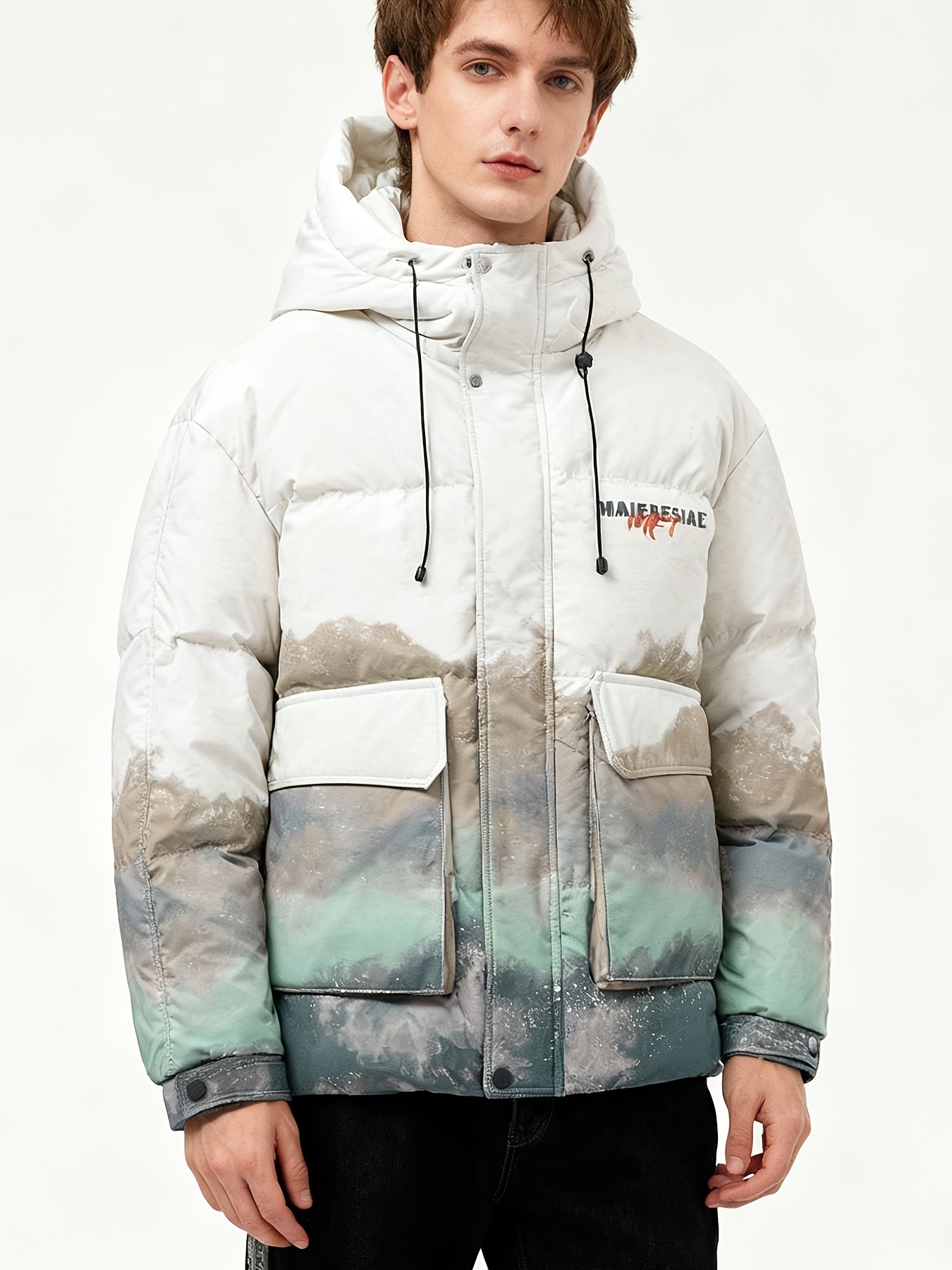 Men's Winter Hooded Down Jacket, Warm Gradient Coat