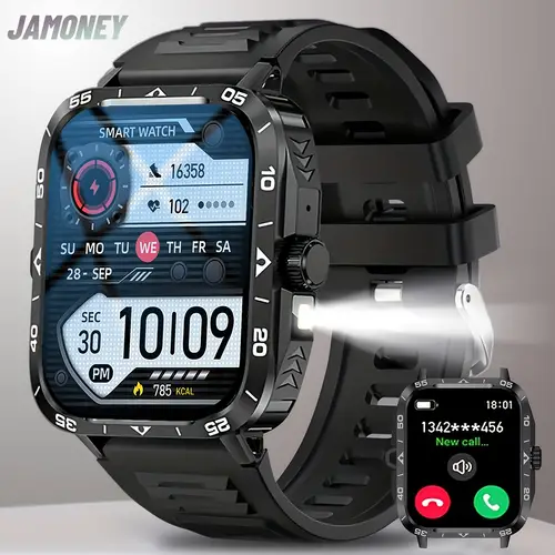 jamoney 2025 new smart watch supports wireless calls answer dial outdoor sports watch with led flashlight altimeter barometer 100 sports 300mah long multimedia information weather pedometer fitness compatible with android ios best gift for valentines day holidays