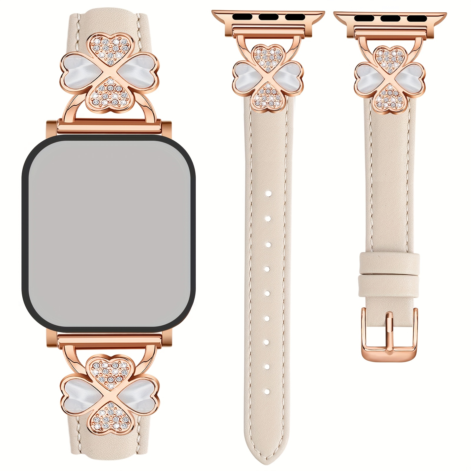 E-shop Stilvolles Damen-Synthetikleder Apple Watch Armband – & Bequem, Edelstahl-Metallschnalle Smartwatch-Armband für Apple Watch Serie