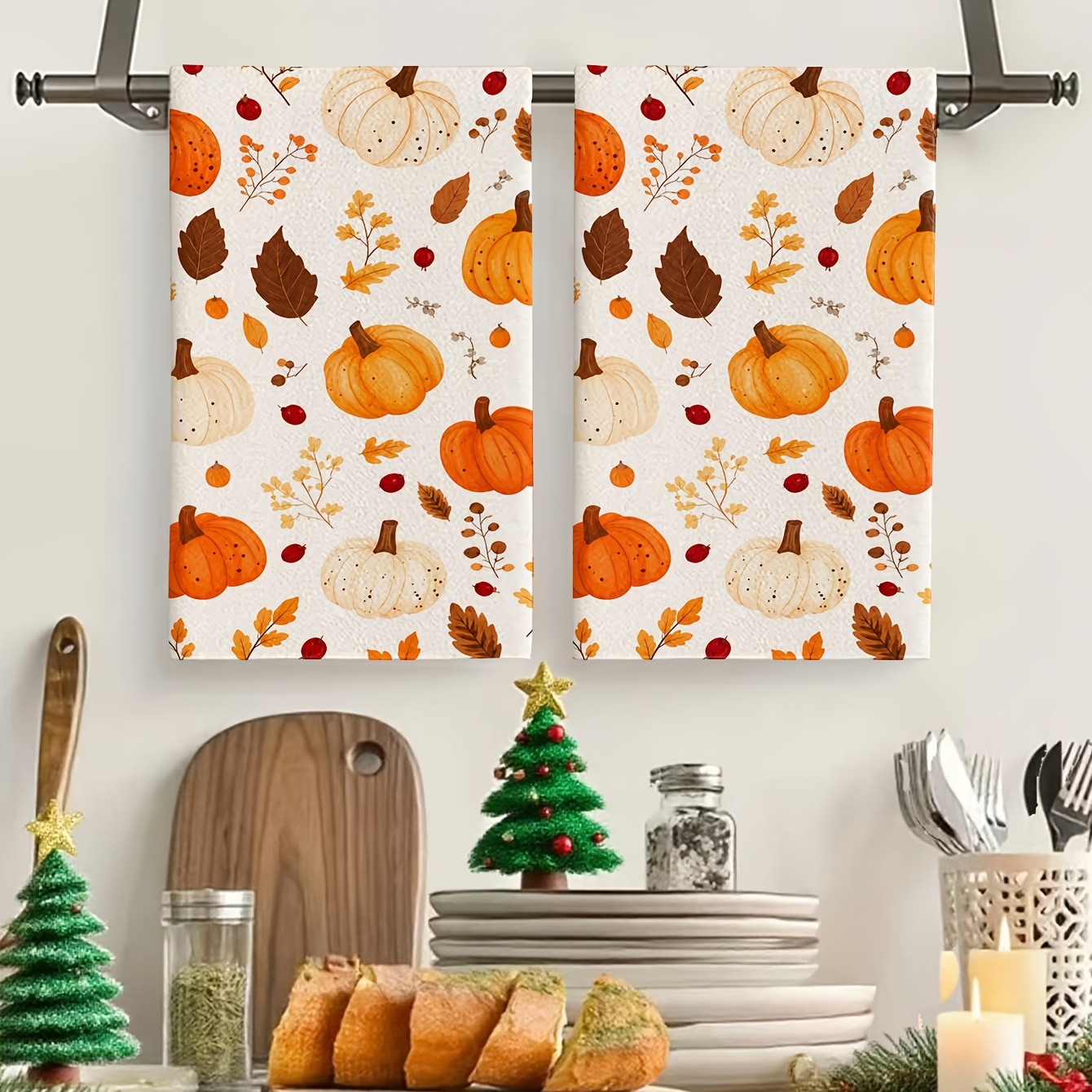 TEMU 2pcs Of Hand Towels Printed With Orange And White Pumpkins, Autumn And Patterns Used And Bathroom Hand Towels. Are Perfect For Home Decoration