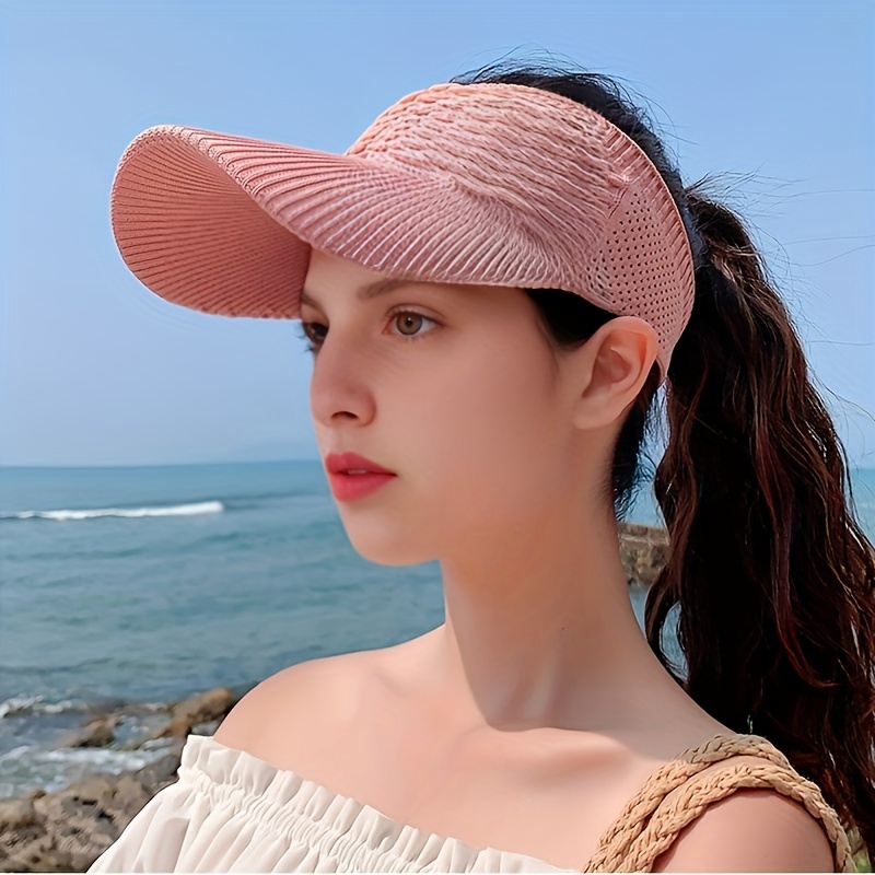 Sun Visors Hat Wide Brim Hats Foldable Ponytail Uv - Temu