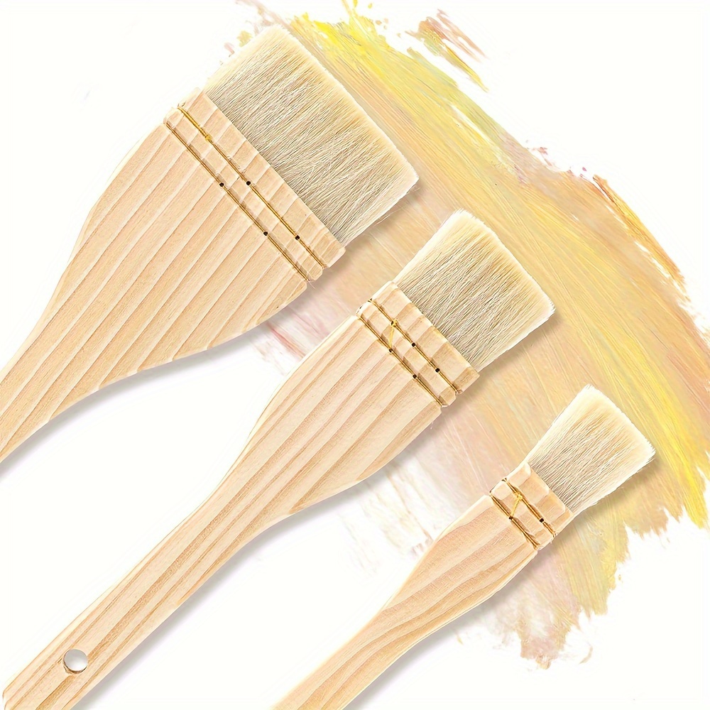

3-piece Flat Brush Set For Artists - Sheep Hair Bristles, Triangular Handle, Ideal For Watercolor, Ceramic & Pottery Painting