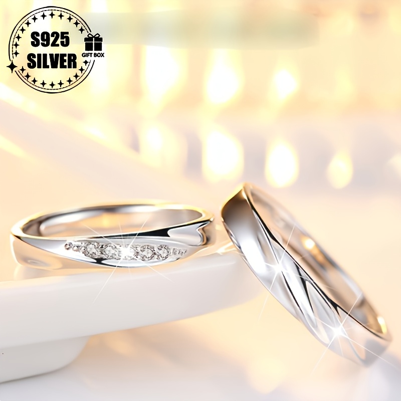 Adjustable 925 Sterling Silver Couple Rings, Hypoallergenic