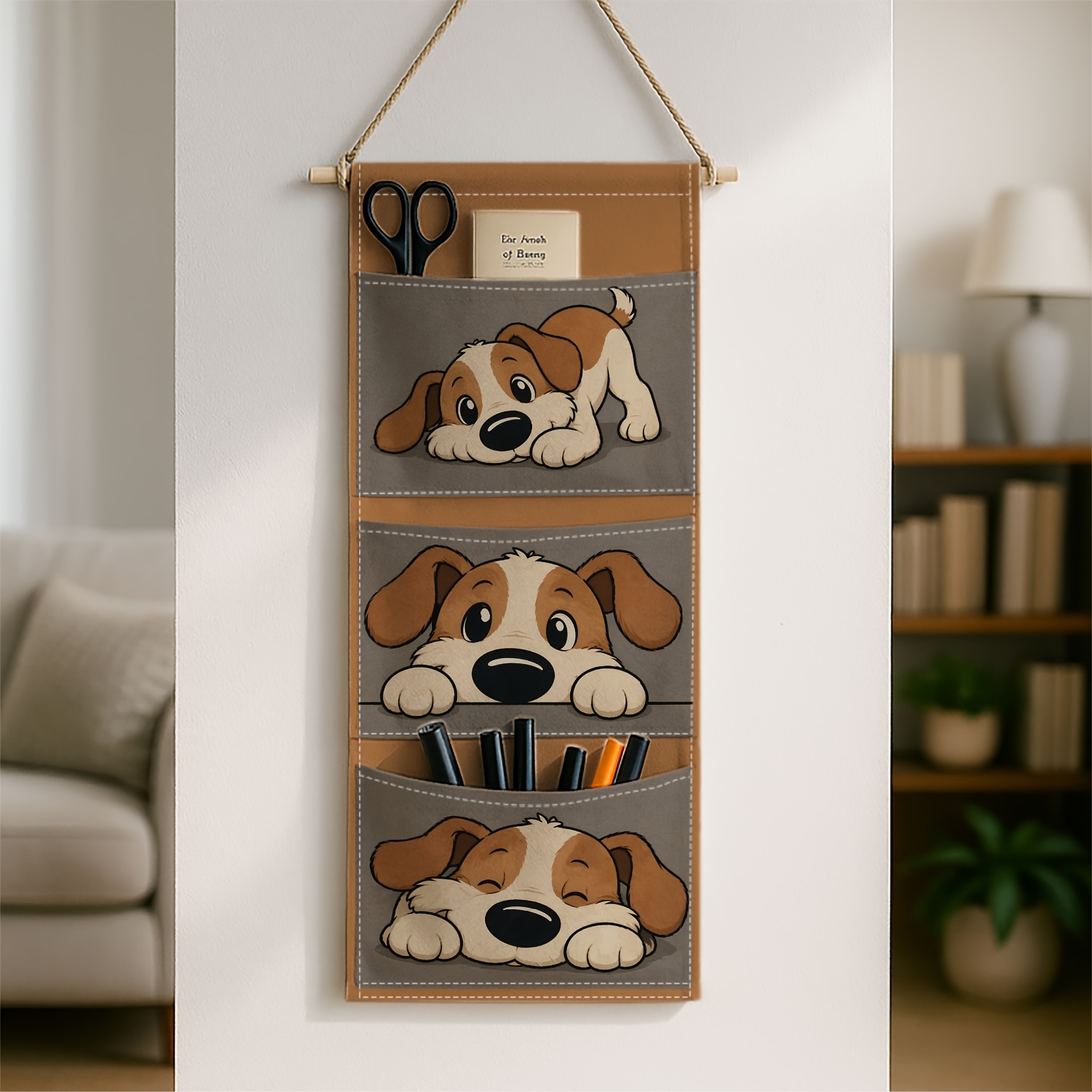 TEMU 1pc - Cute Dog Art Hanging Organizer Storage Bag, Hanging Shelves, Cute Labrador , Perfect For Living Room, Bedroom, Or Bathroom Installation,