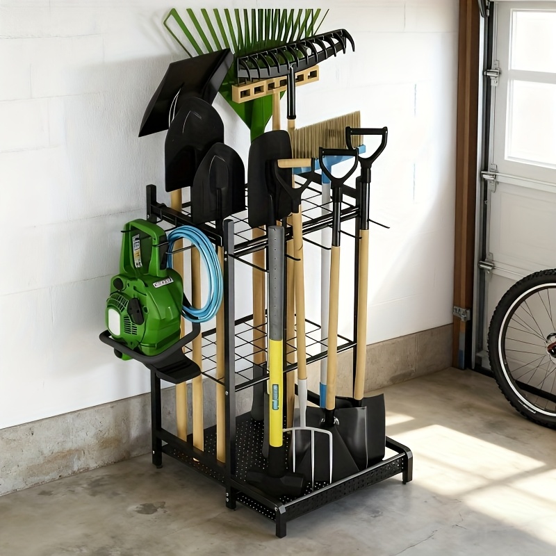TEMU 2026 Heavy Duty Metal Garden Tool Rack - Partition Storage Rack, Suitable For Hoe, Rake, Lawn Mower | Stable And Courtyard Tool Rack, And