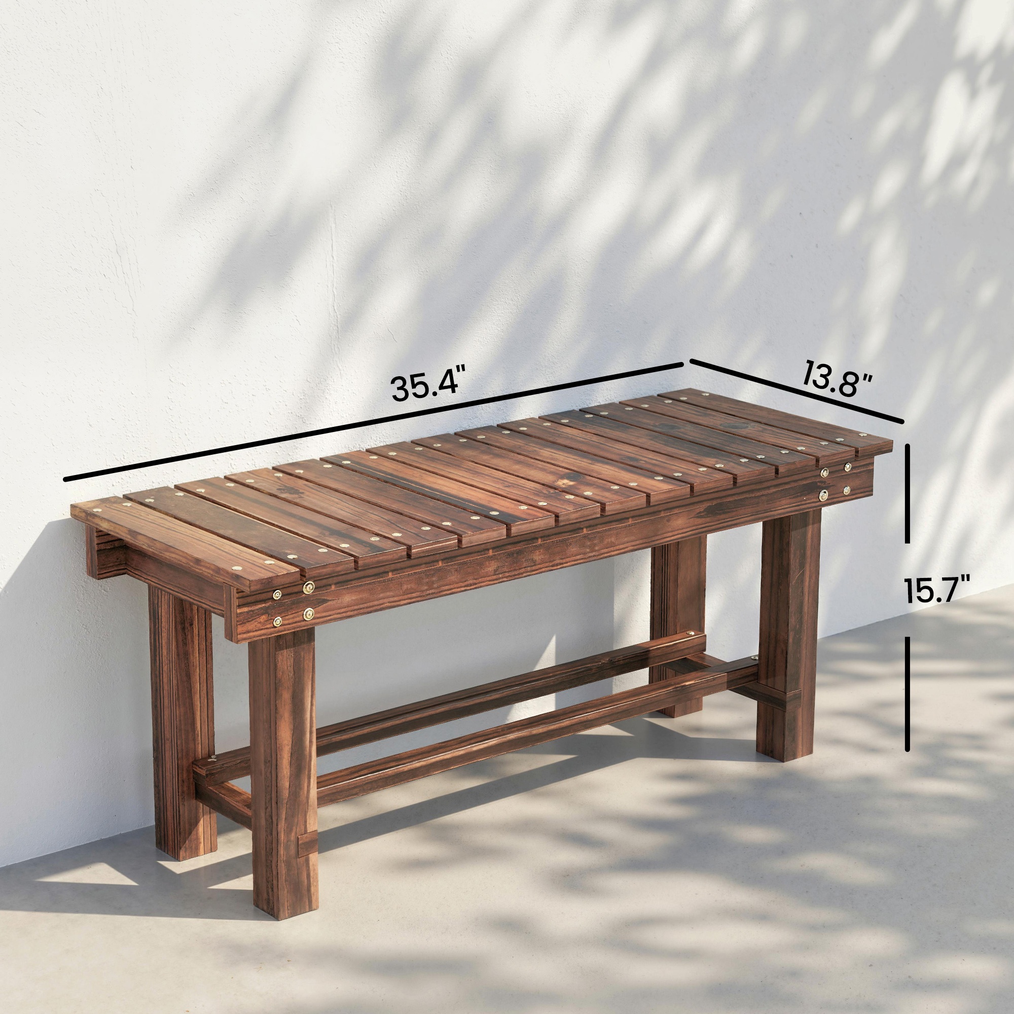 Carbonized Wood Garden Bench for 0.8 People, Measuring 35.4 Inches
