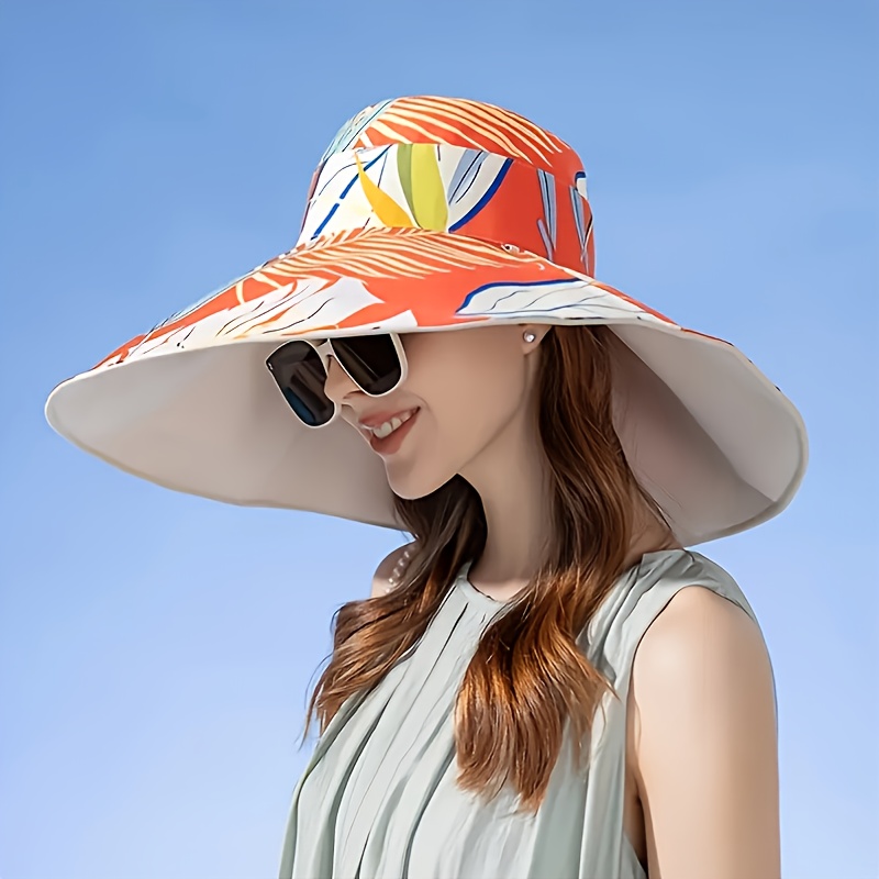 TEMU Nouveau Chapeau de Pêcheur Imprimé Réversible pour Femme, Été, Chapeau de Soleil Tendance à Large Bord