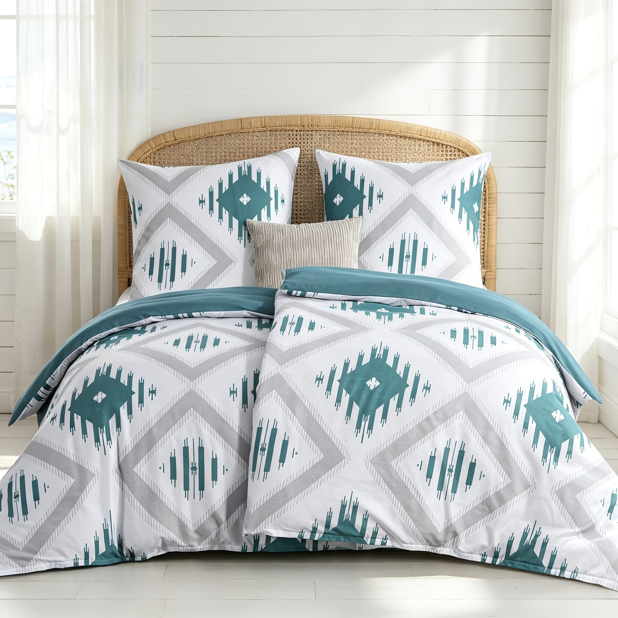 Bedding 135x200cm, 4pcs, Duvet Cover - Bedding 135 X 200cm, Green Rhinestone Pattern, With 2 Pillowcases 80x80cm, 2pcs Duvet Cover With Zipper, Non-iron And Soft