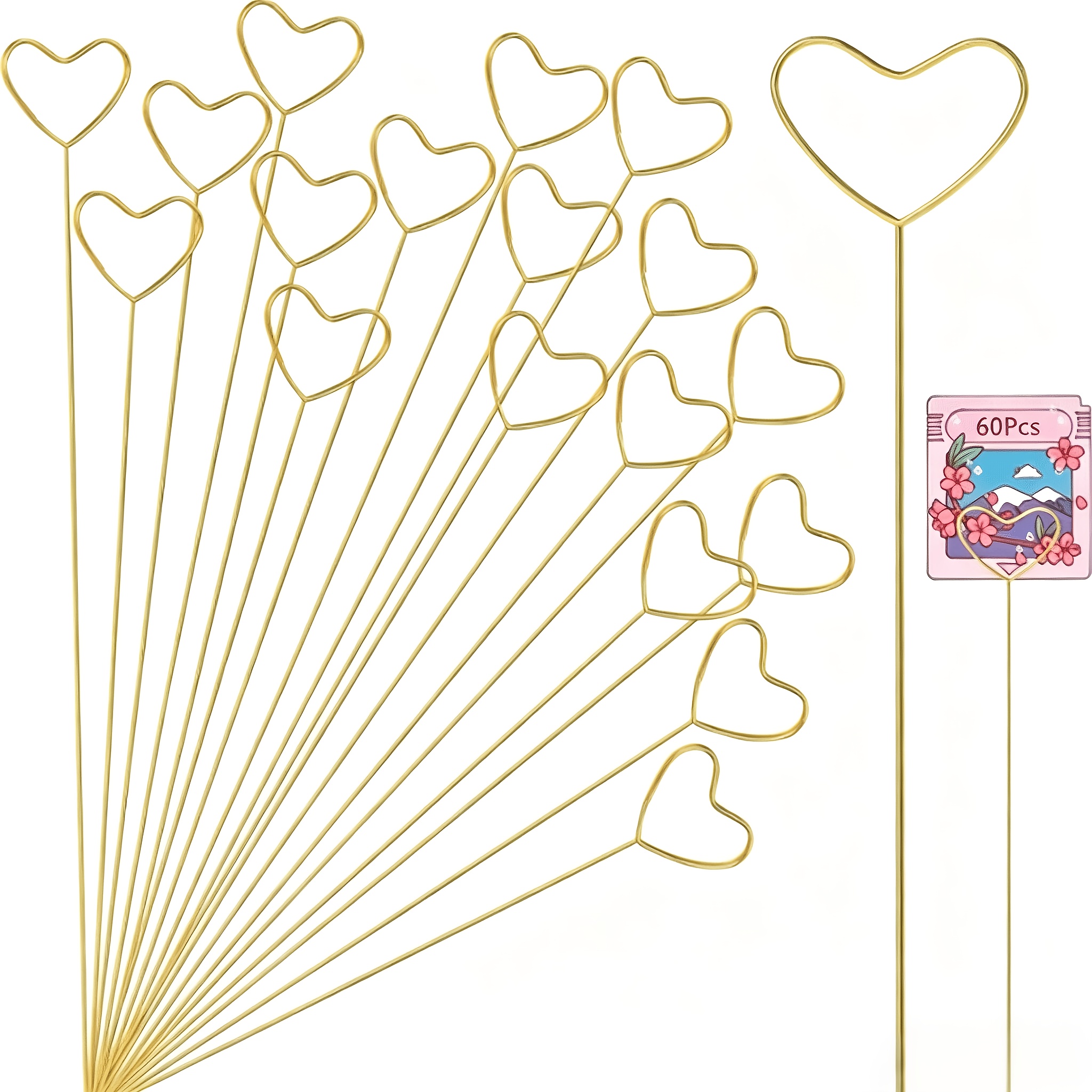 TEMU 60pcs Metal Flower Card Picks, Heart Shaped, Flower Card Holders, Suitable For Gift Cards And Bouquets, Flower Picks And Photo Picks, For Table