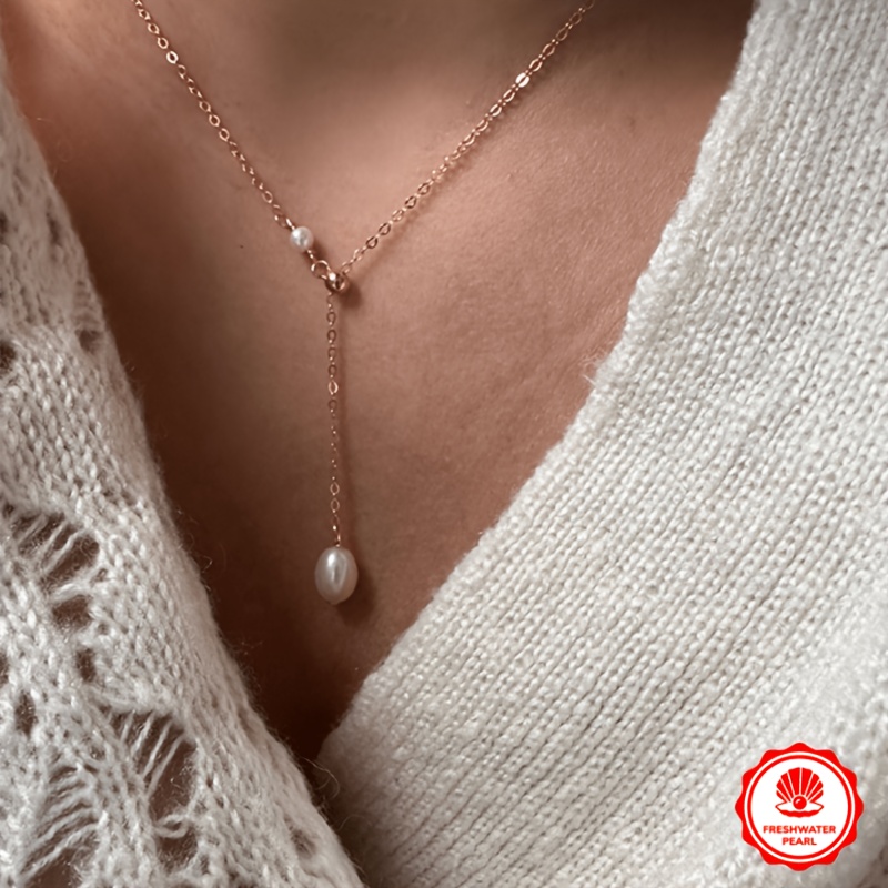Elegant Freshwater Pearl Y Drop Choker Necklace, Adjustable Chain