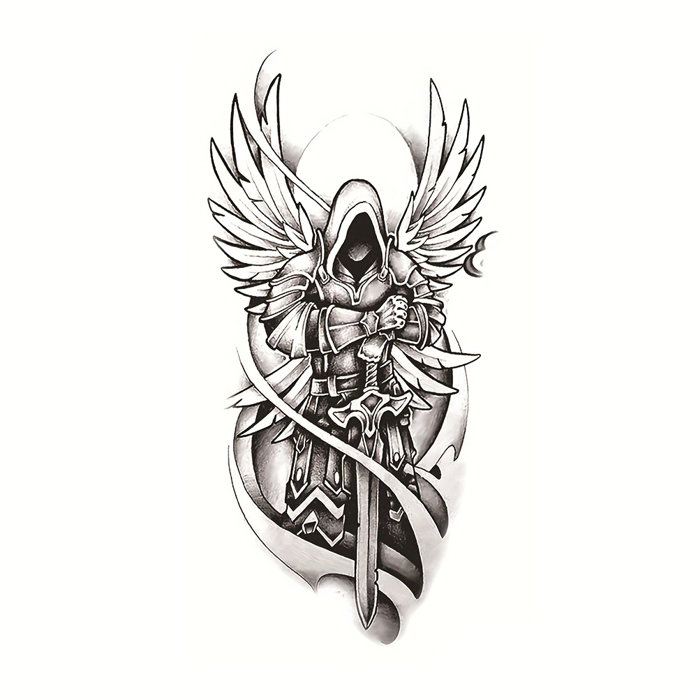 Waterproof Temporary Tattoo Sticker Dark Style Mechanical Gothic Text Geometric Pattern Body Art Arm Fake Tattoos Sleeve For Women Men Chest Abdomen Legs Shoulders