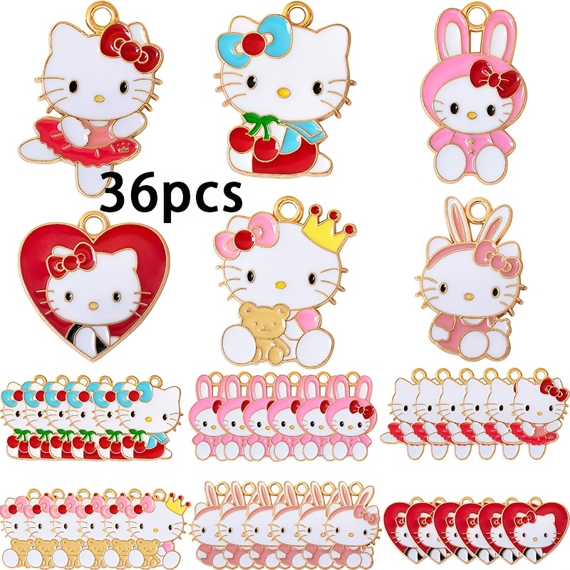 E-shop 36 Stück Hello Kitty Emaille-Katzen-Accessoires - Armbänder, Halsketten, Ohrringe, Anhänger, Handarbeiten, niedliche Katzenaccessoires