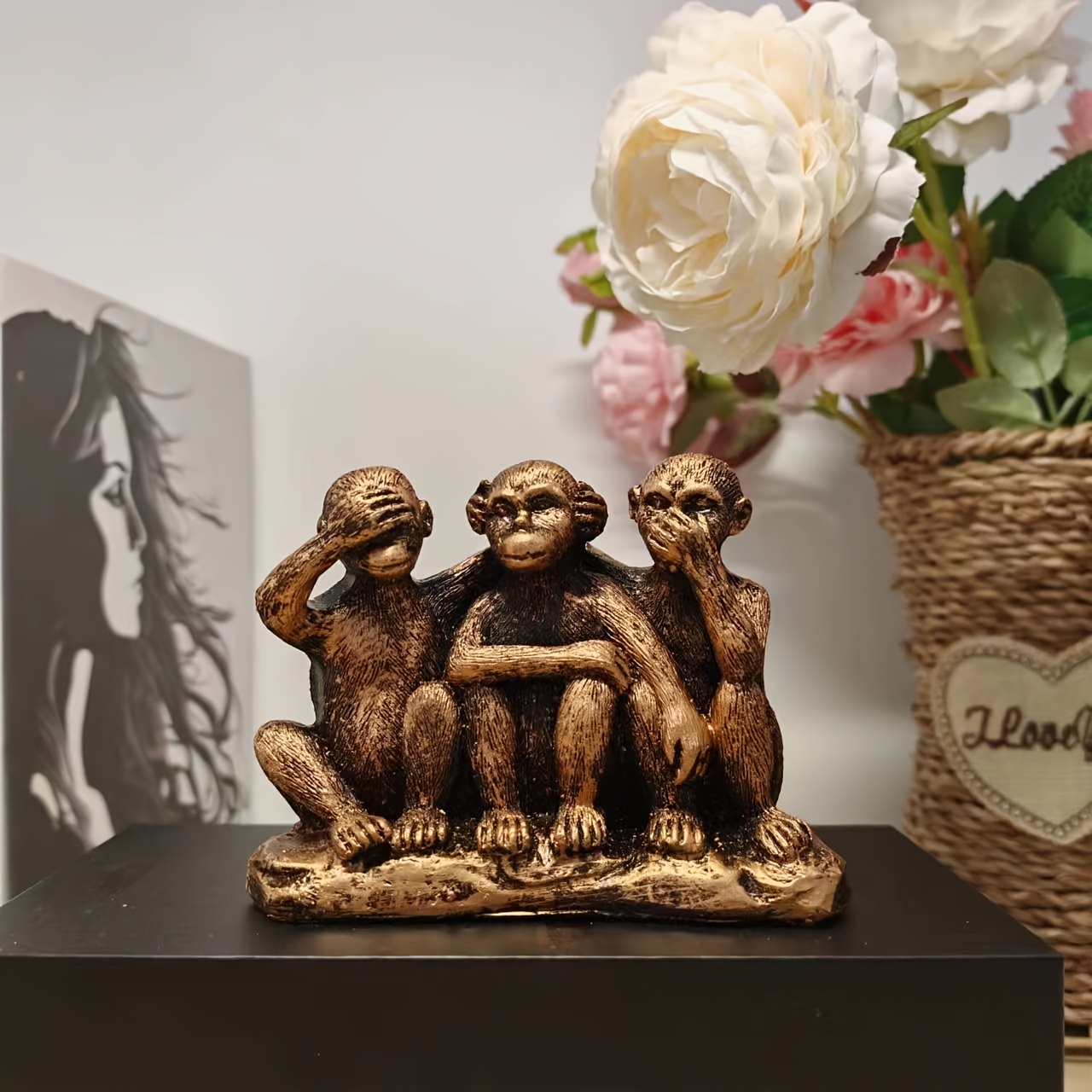 Image of New Resin Craft Figurine Of Wise Monkeys, Suitable For Office And Garden Decoration, Resin Desktop Ornament