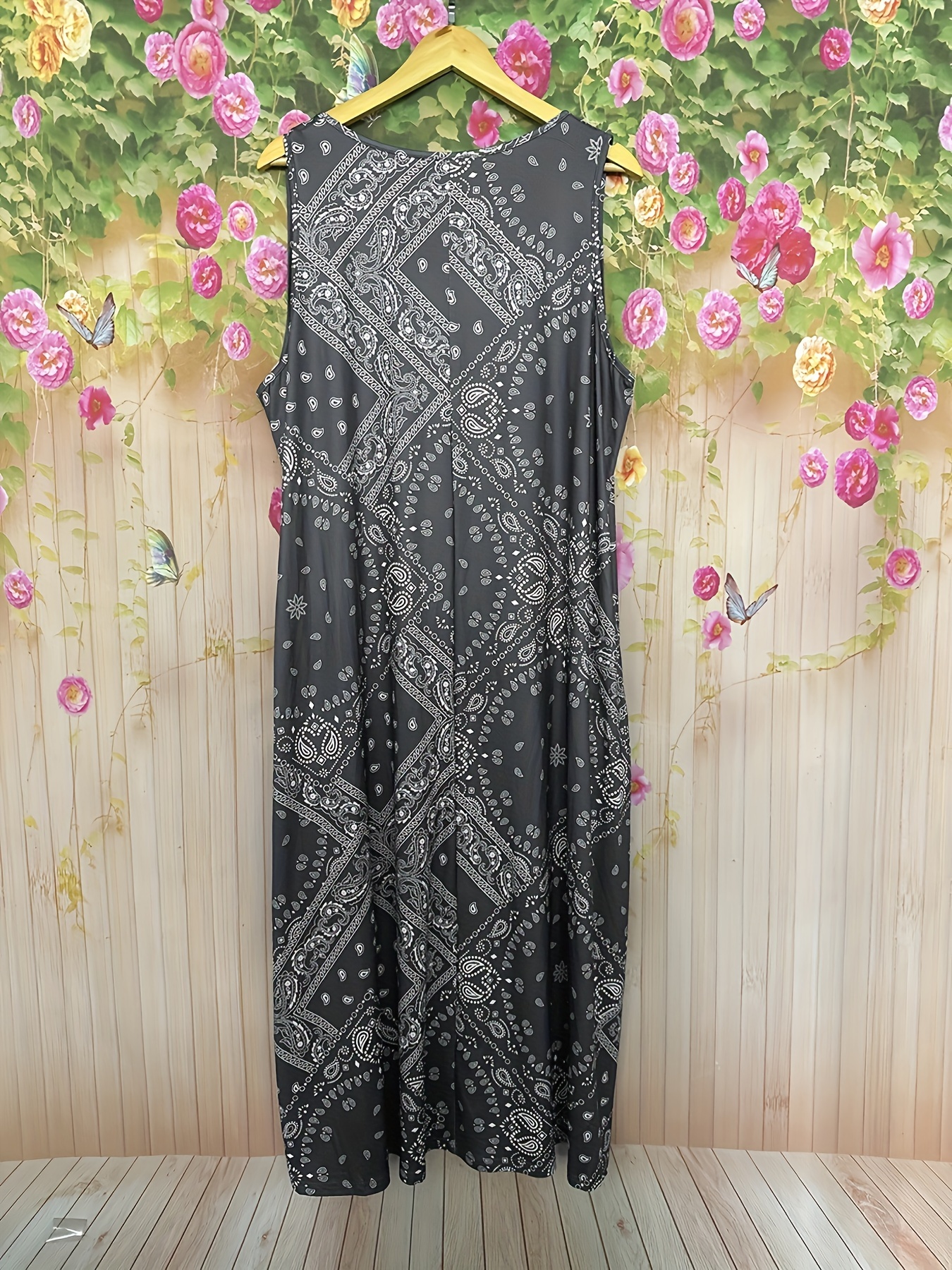 plus size boho floral print maxi dress sleeveless round neck - Temu