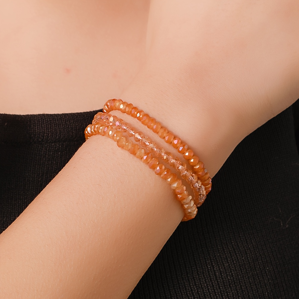 3pc Bohemian Style Gradient Orange Multi-Faceted Glass Beads Bracelet Set