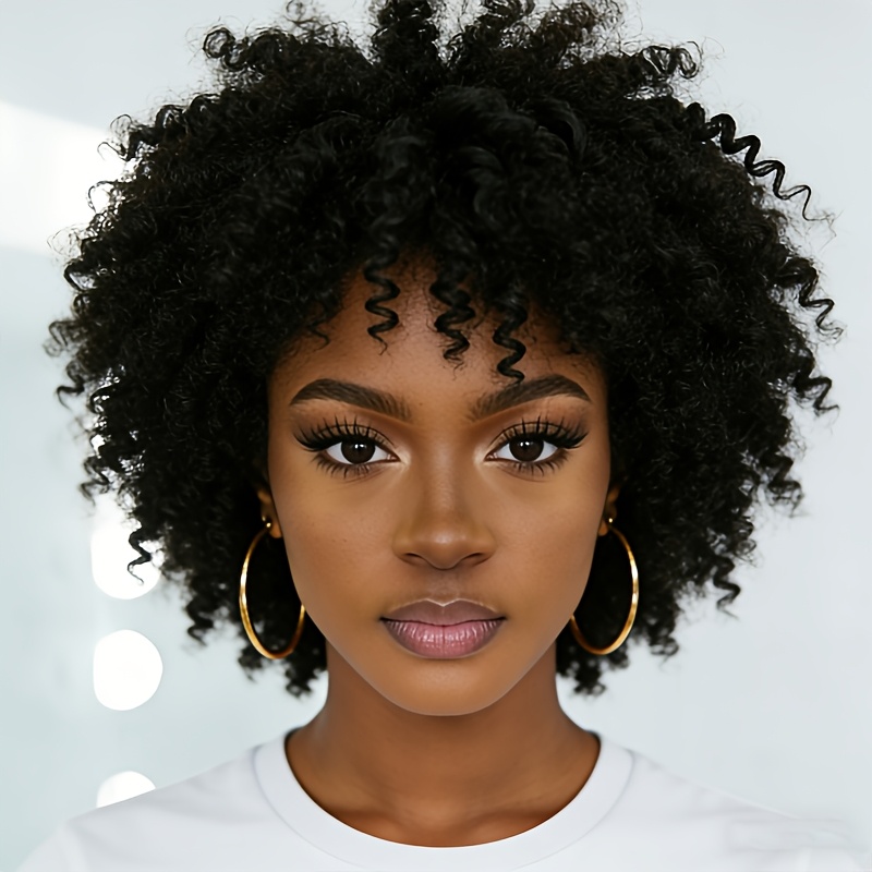 Image of Short Afro Human Hair 6inch 200% Density Wig Brazilian Human Hair Wigs For Women Machine Made Suitable For All Kinds Of People 1b Color