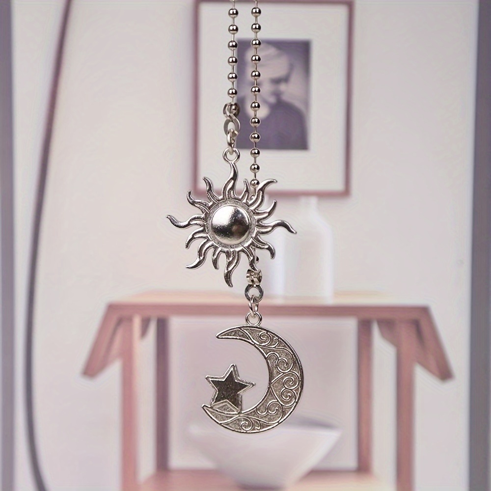 Hortsun 4 Pieces 13 Inch Vintage Ceiling Fan Pulls Chain Copper Totem Pull Chain Pendant Extension Sun Moon Beaded Ball Fan Extender