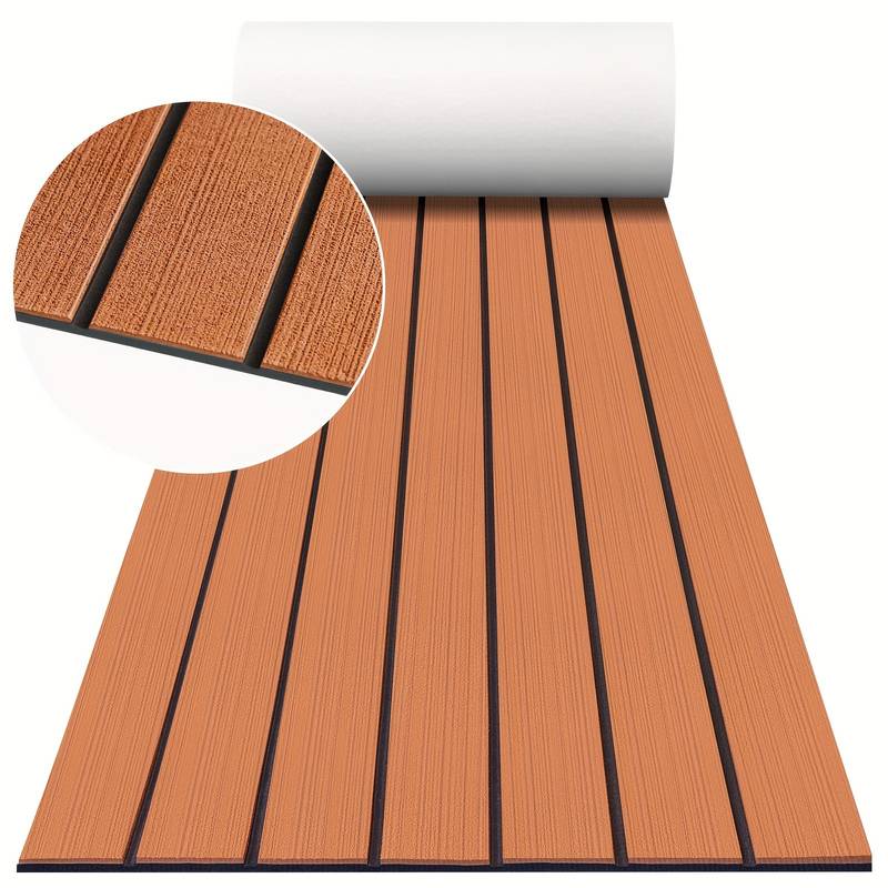 Boat Flooring EVA Foam Decking Sheet Faux Teak Marine Carpet Mat Self-Adhesive Non-Slip Flooring Material For RV Motorboat Kayak Yacht 94.5"x23.6"/17.7"/6.73" (94.5"x 6.73"Dark Brown Over Black