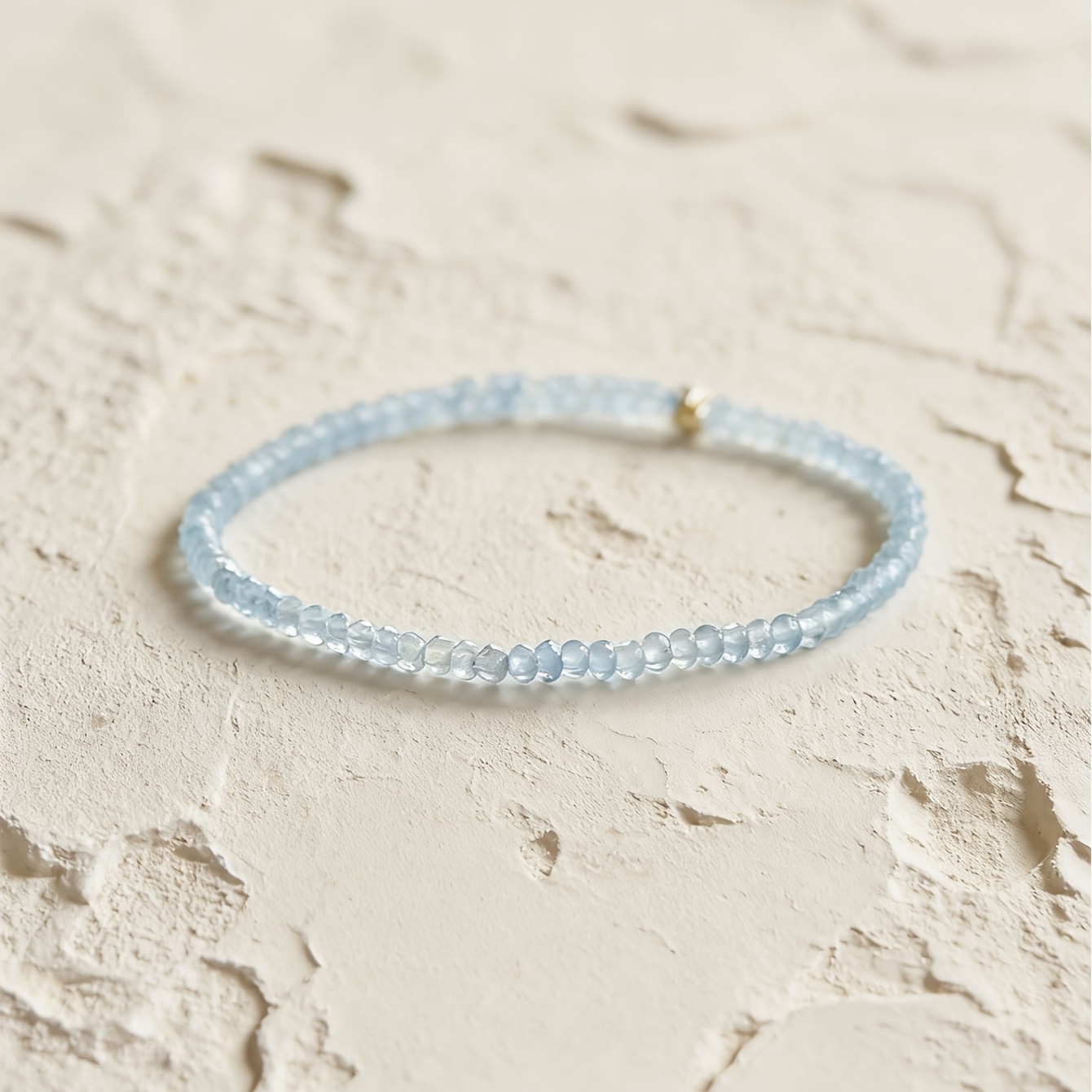 TEMU Bohemian Aquamarine March Birthstone Bracelet - Gemstone Elastic, March Birth Gift Suitable For Casual Attire, Mother's Day Jewelry Gift,