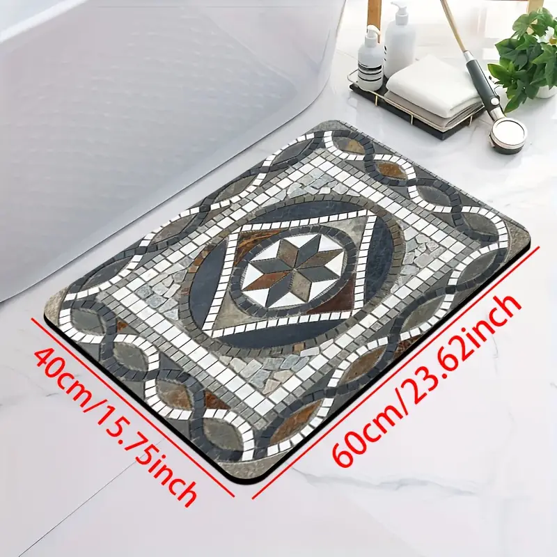 1pc diatomaceous earth bathroom non slip mat classic geometric pattern stone printed design quick drying non slip absorbent floor mat soft and comfortable suitable for bathrooms showers laundry rooms bedrooms door mats kitchen floor mats rv bathrooms Product details 4