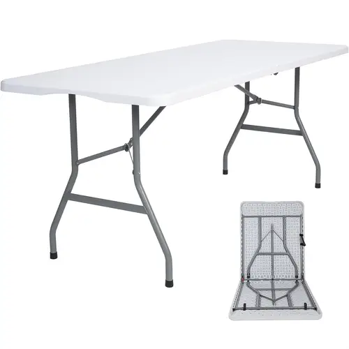 4 6 8 ft folding table white plastic office table indoor outdoor folding table heavy duty portable with handle for picnic camping party indoor meeting ideal gift for summer holiday and daily