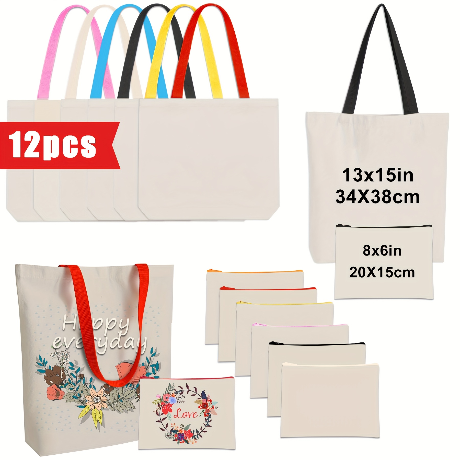 E-shop 2/6/12/20 Stück Sublimation Tragetaschen, Leere Canvas-, Wiederverwendbare Einkaufstaschen, Thermotransfer Canvas Tragetaschen, Kosmetik Make-up