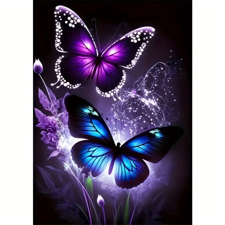 

Glow-in-the-dark Butterfly & Floral 5d Diamond Painting Kit - Diy Round Diamond Art For Home Decor, Perfect For Living Room & Bedroom, Frameless (7.87" X 11.8")