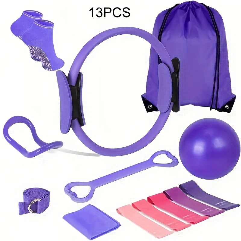 This 13pcs Strength Training Set Made of PP Material Is Suitable for Home Workouts, Featuring a 9.8-Inch Pilates Ball, a 12-Inch Yoga Ring, And Resistance Bands, Designed for Women