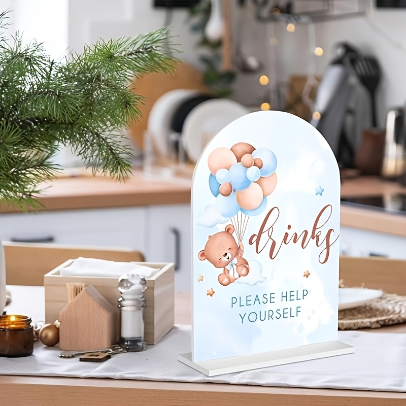 TEMU 2d Flat - [2d Flat] 4.9x6.9inch, 2d Flat, 1pc, Bear Baptism Decoration - 't Wait! Bear Baptism Decor Bear-themed Drinks, Please Acrylic Table