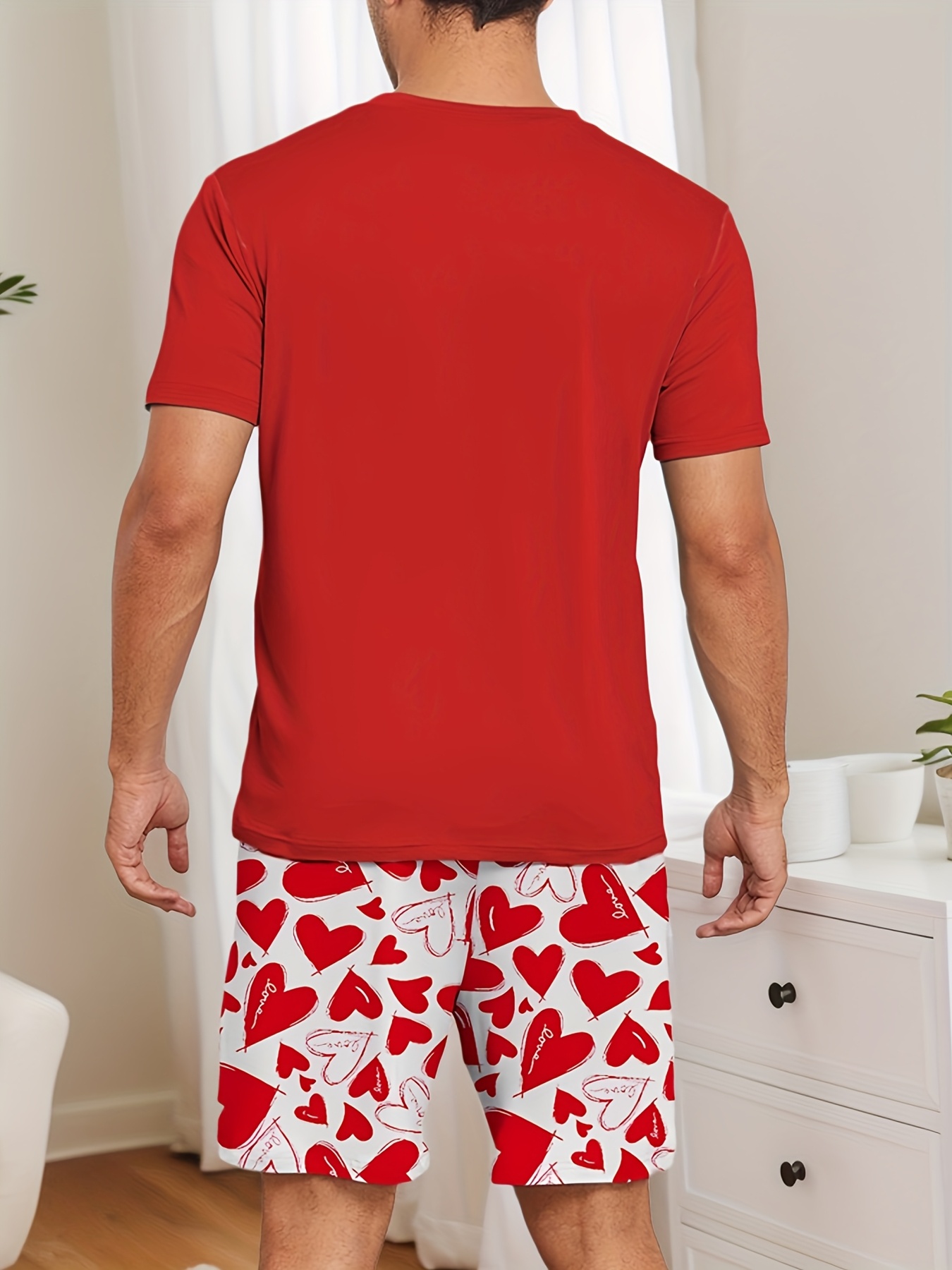 price for   couple style love letter print mens or womens short sleeve shorts pajama set mens or womens suit 1 set male 6