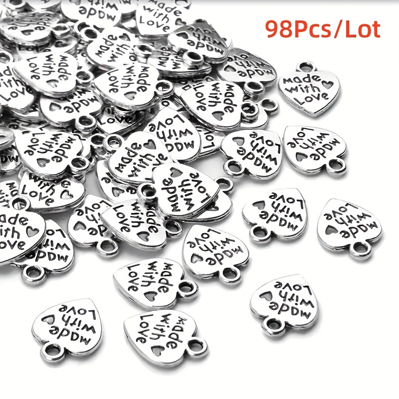 18/48/98pcs Heart Shaped Pendant Craft Necklace Bracelet Keychain Jewelry Making