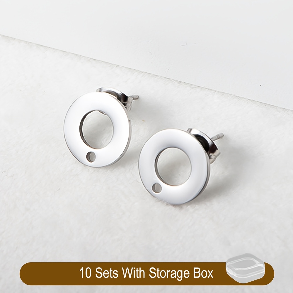 TEMU 10sets Stainless Steel Stud Earrings Round Rondelle Blank Earring Post Pins With And Earring Backs For Making Findings 10pcs Stud Earrings &