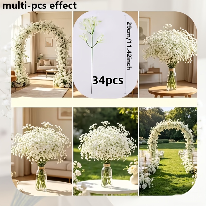 TEMU Bouquet de 34 tiges de gypsophile artificielle de qualité haut de gamme, arrangement floral artificiel de gypsophile blanche pour décoration de